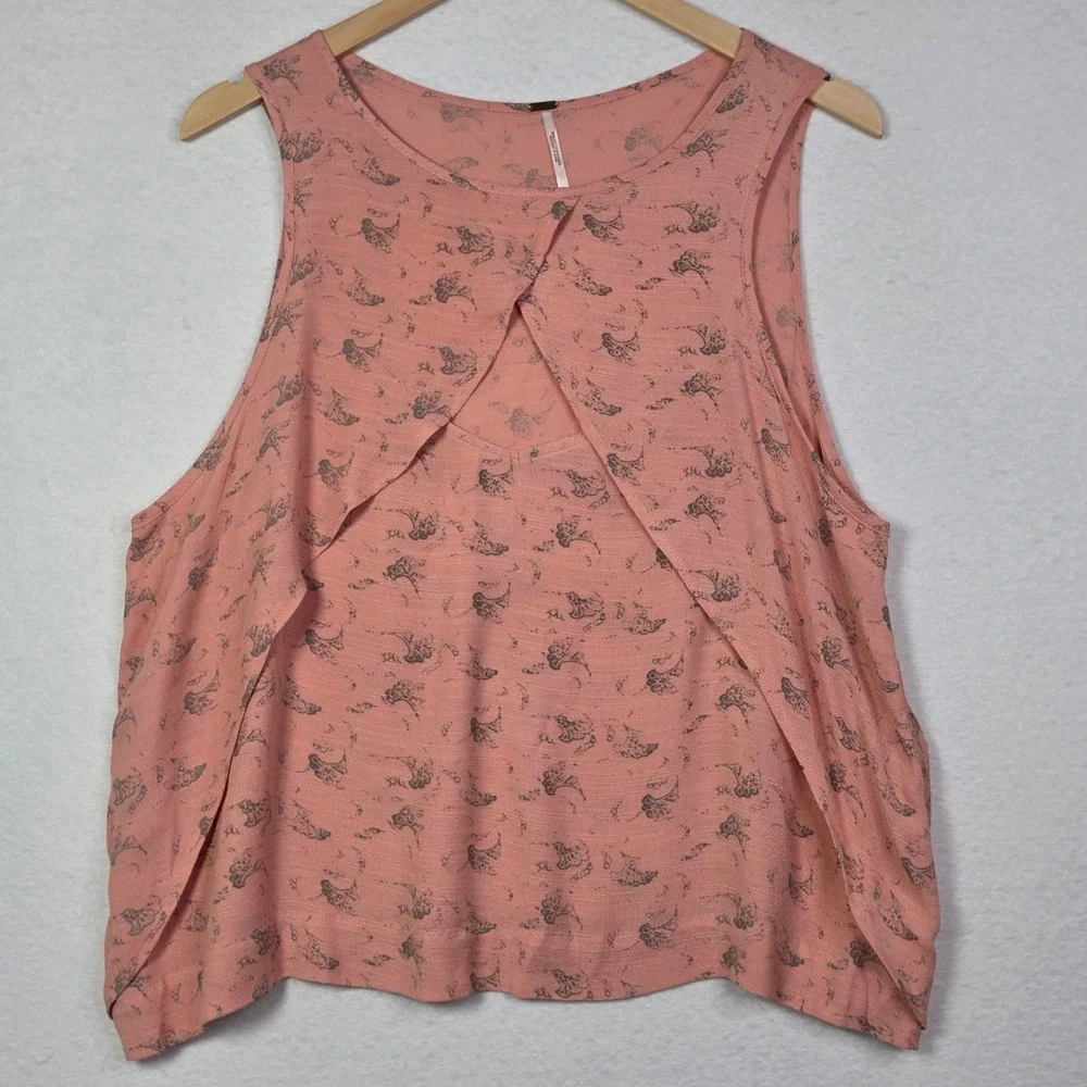 Free People Womens Medium Coral Crossover Draped  Sleeveless Tank